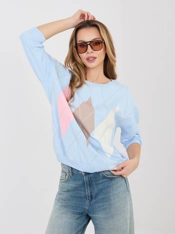 Pastelowa niebieska bawełniana bluzka w romby