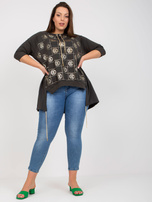 Khaki asymetryczna bluzka plus size z nadrukiem