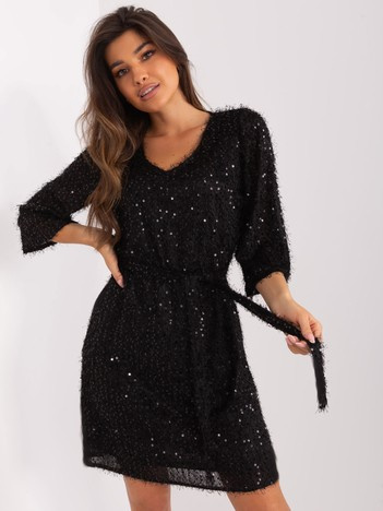 Hurt Czarna prosta sukienka koktajlowa z wiązaniem