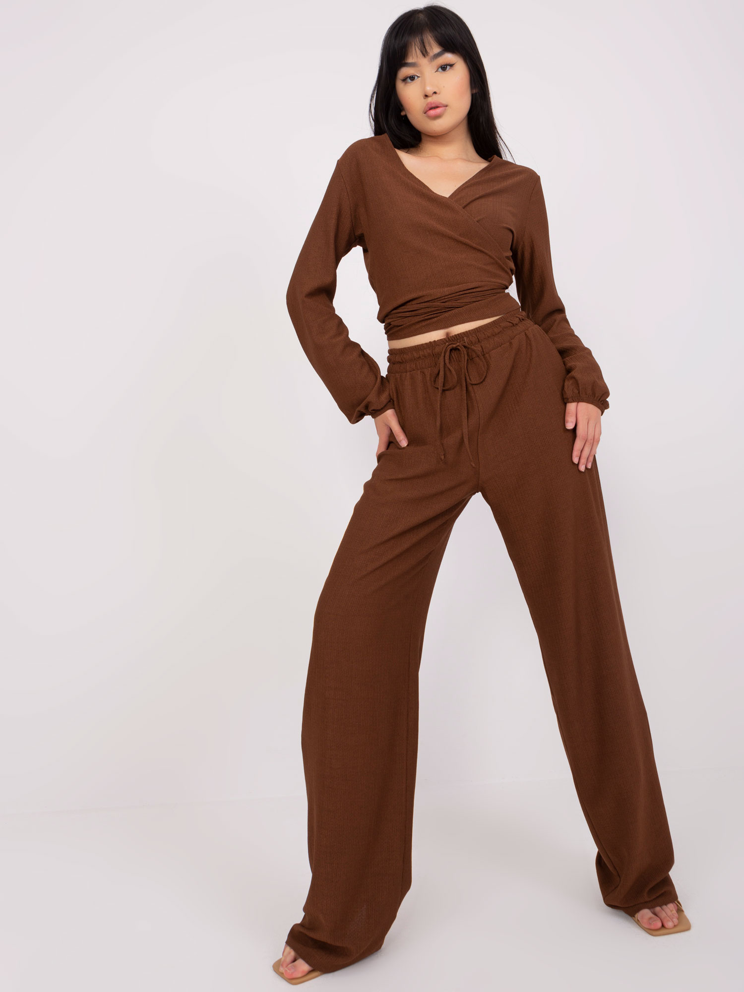 Hurt Brown women's casual set with a short top.