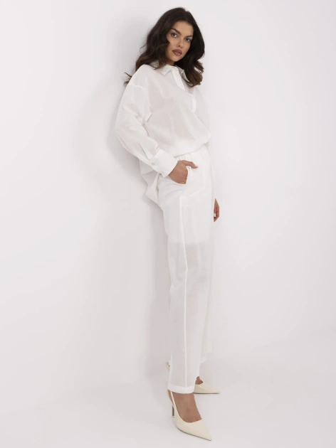 Ecru letni komplet damski z rozpinaną koszulą