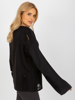 Hurt Czarny damski sweter oversize z dziurami z wełną 