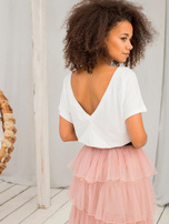 Biały t-shirt damski z dekoltem na plecach Fire