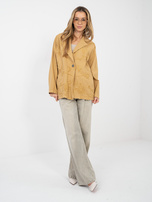 Camelowa jeansowa marynarka z aplikacją 3D RUE PARIS  