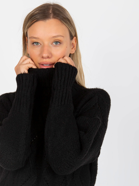 Hurt Czarny ażurowy sweter z golfem o kroju oversize RUE PARIS