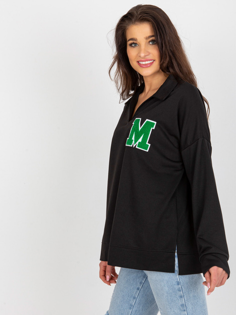 Hurtownia Czarna bawełniana bluzka oversize z naszywką