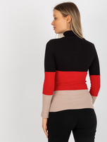 Hurt Czarno-czerwona bawełniana bluzka basic z golfem w prążek