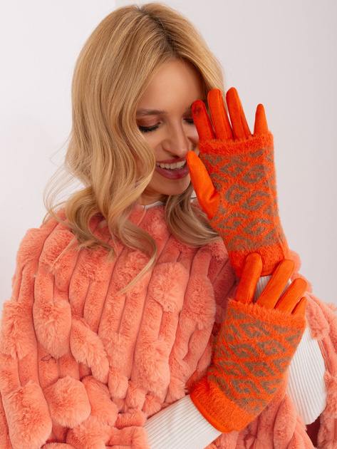 Hurt Pomarańczowe ciepłe rękawiczki damskie