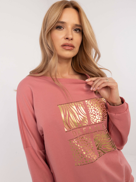 Hurt Brudnoróżowa bluzka ze zwierzęcym nadrukiem