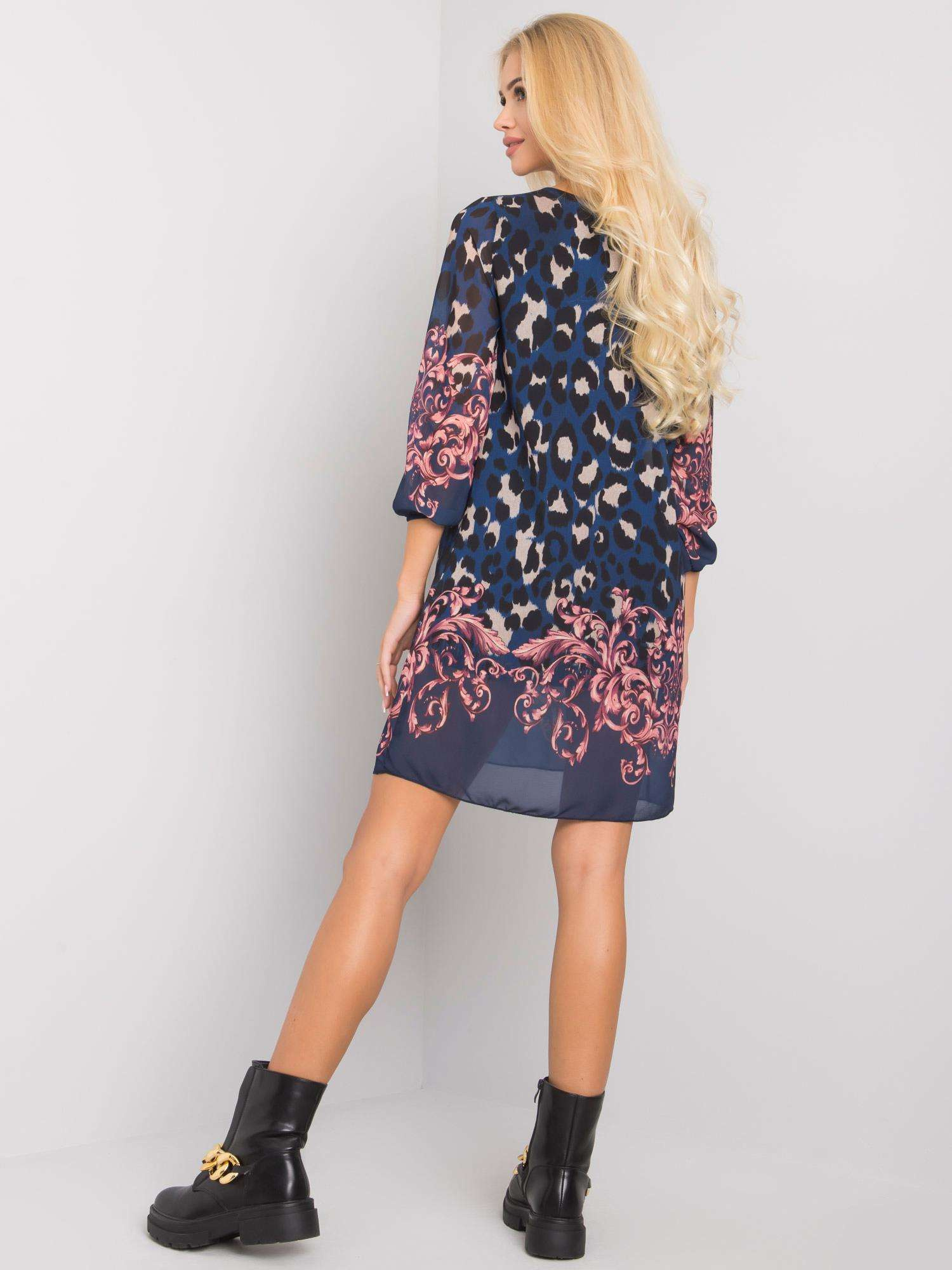 Dunkelblaues Kleid mit Tiermustern Sunny OCH BELLA.