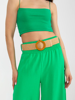 Hurt Zielone szerokie spodnie z materiału z paskiem
