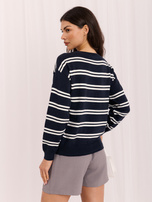 Granatowy damski sweter w paski w stylu old money