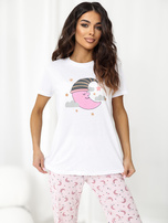 Ecru-różowa damska piżama z t-shirtem