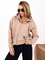Ciemnobeżowa rozpinana bluza basic z kapturem