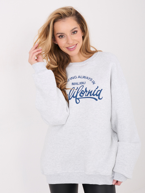 Jasnoszara ocieplana bluza z napisem