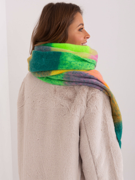 Hurtownia Zielono-żółty zimowy szal w kratę