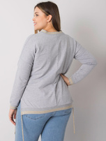 Graue Melange-Bluse in Übergröße mit Applikation Lila.