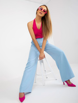 Hurtownia online Jasnoniebieskie spodnie z materiału z szeroką nogawką