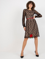 Hurt Czarna koronkowa sukienka koktajlowa z paskiem 