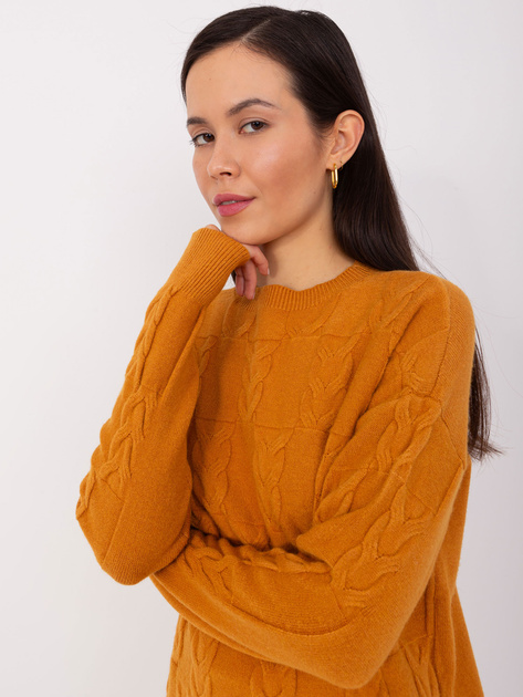 Hurt Musztardowy sweter z warkoczami z wiskozą