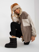 Hurtownia Beżowa dwukolorowa koszula w kratę oversize 