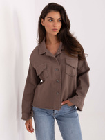 Ciemnobeżowa postrzępiona kurtka jeansowa RUE PARIS