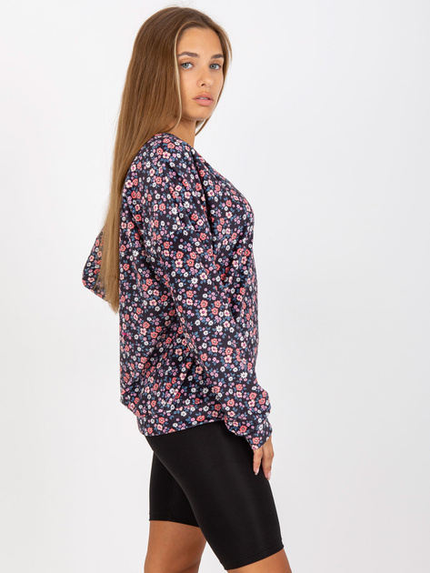 Hurt Granatowa welurowa bluzka w kwiaty z dekoltem w serek RUE PARIS