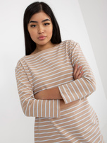 Hurt Beżowo-biała sukienka basic z kieszeniami RUE PARIS  