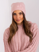 Hurt Jasnoróżowa czapka dzianinowa z dżetami
