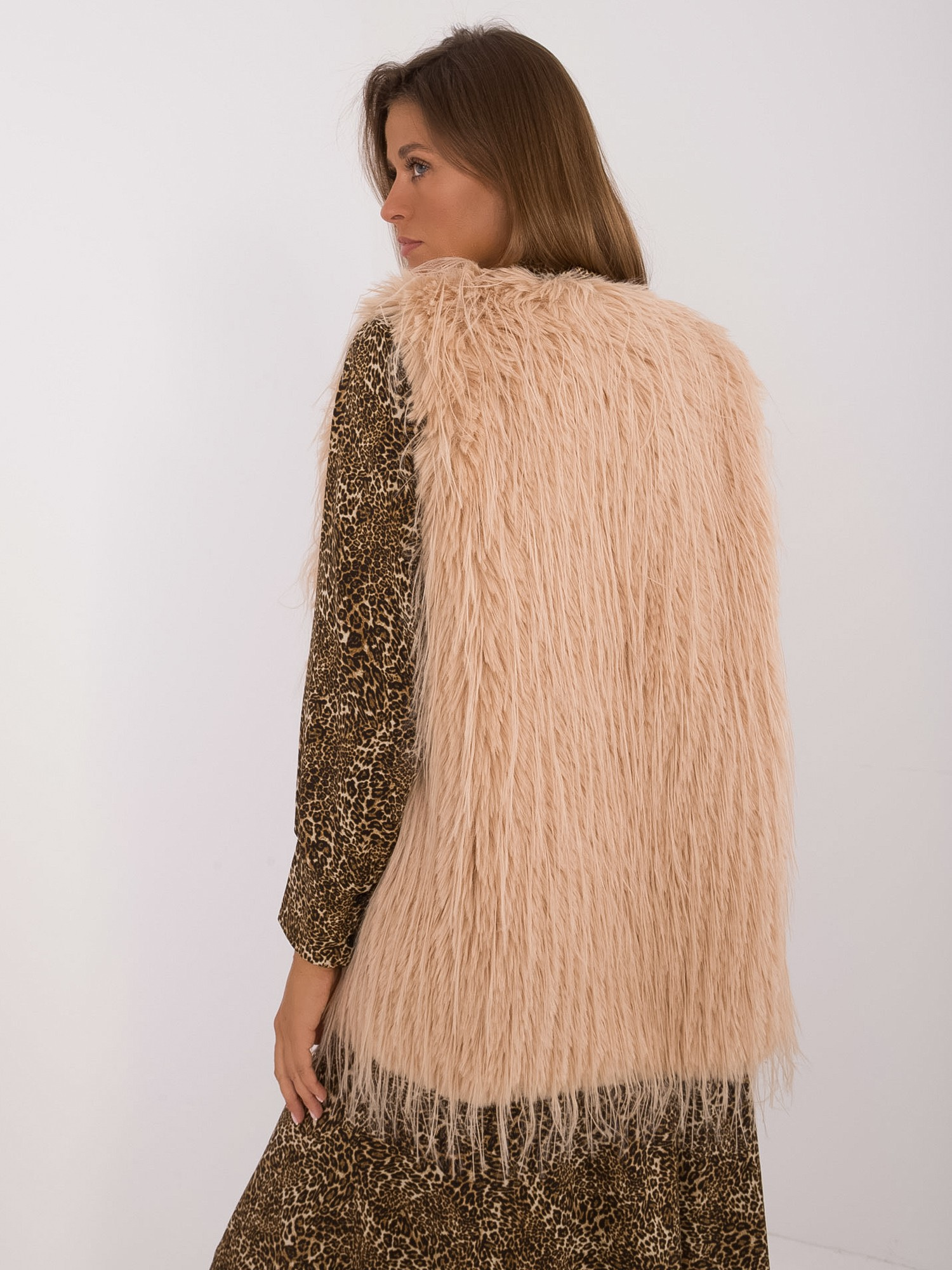 Camel wholesale fur vest with closure.