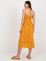 Hurtownia Żółta midi sukienka w groszki z falbaną