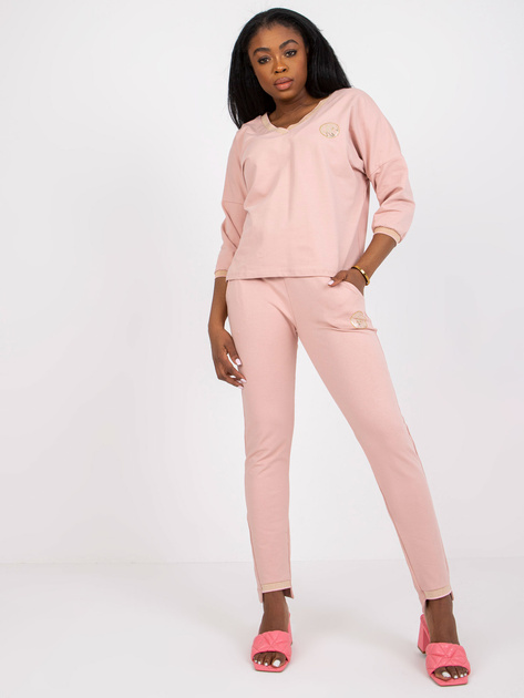 Brudnoróżowy dwuczęściowy komplet casualowy z bawełny