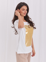 Biały bawełniany t-shirt z aplikacjami Gabee