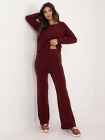 Bordowy dzianinowy komplet z wiskozą