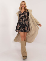 Hurt Czarna wzorzysta sukienka bombka z dekoltem w serek