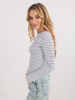 Ecru-czarna krótka bluzka z dekoltem na plecach