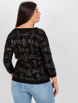 Didmeninė juoda bluzonė plus size su spauda ir 3/4 rankovėmis.