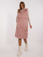 Hurt Brudnoróżowa długa kamizelka futrzana z kapturem