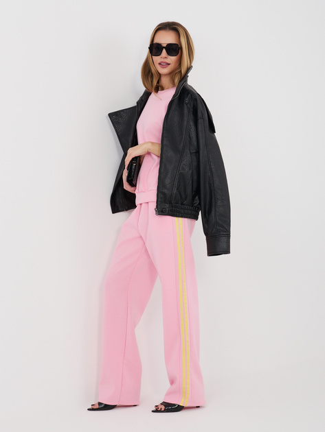 Różowy damski dresowy komplet z rękawem 3/4 RUE PARIS