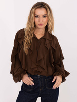 Brązowa rozpinana koszula z żabotem 