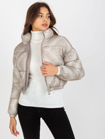 Hurt Ciemnobeżowa krótka puchowa kurtka pikowana we wzory  