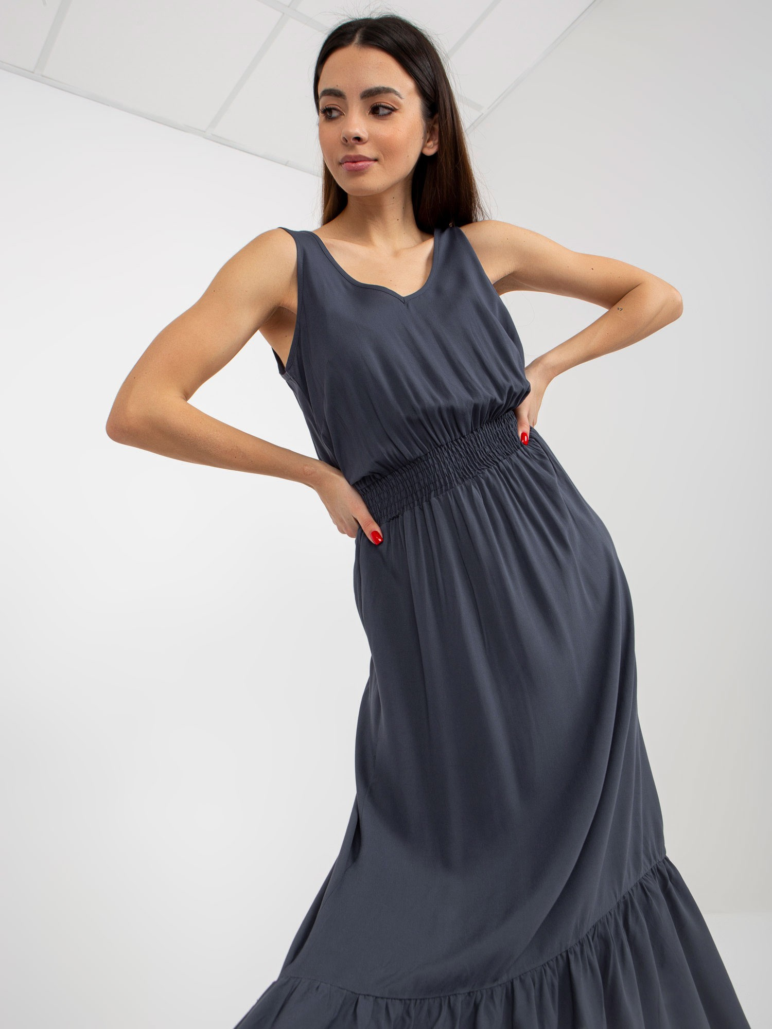 Hurt Navy blue maxi dress with ruffle sleeveless FRESH MADE.