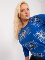 Hurt Kobaltowa damska bluzka plus size z bawełny