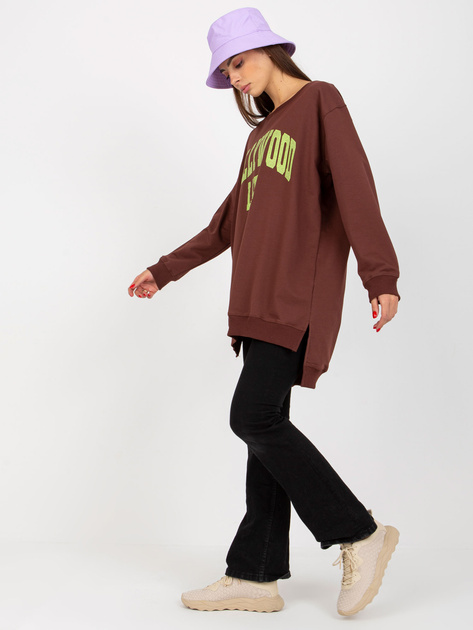 Hurt Ciemnobrązowo-zielona długa bluza oversize z napisem
