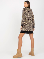 Hurt Jasnobeżowo-czarna luźna sukienka welurowa we wzory RUE PARIS