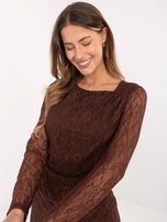 Brązowa koronkowa bluzka z marszczeniem