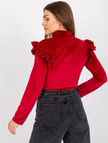 Bordowa bluzka welurowa z falbanami Eugenie