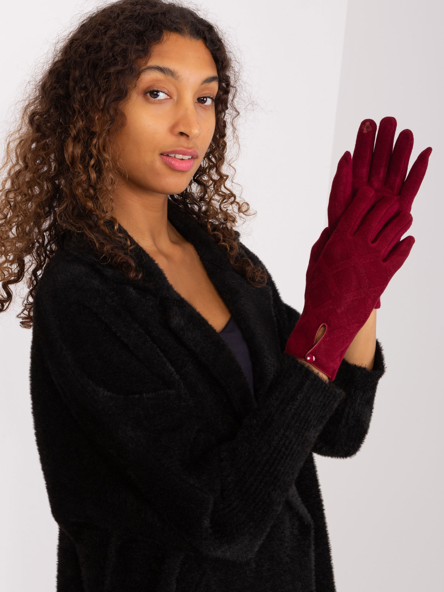 Hurt Bordowe damskie rękawiczki z ociepleniem 