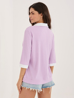 Liliowa prążkowana bluzka z rękawem 3/4
