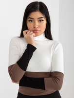 Hurt Ecru-czarna prążkowana bluzka basic z golfem RUE PARIS